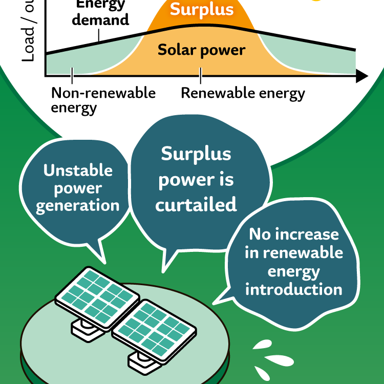 Unstable power generation, Surplus power is curtailed, No increase in renewable energy introduction