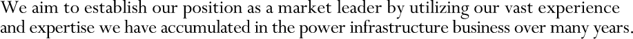 We aim to establish our position as a market leader by utilizing our vast experience and expertise we have accumulated in the power infrastructure business over many years.