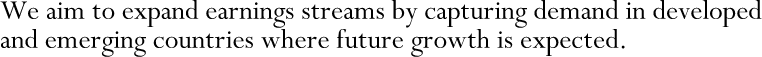 We aim to expand earnings streams by capturing demand in developed and emerging countries where future growth is expected.