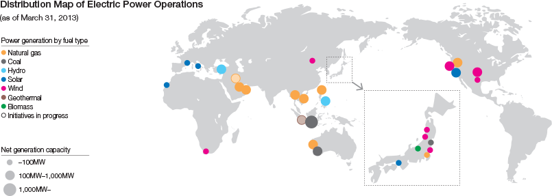 Distribution Map of Electric Power Operations (as of March 31, 2013)