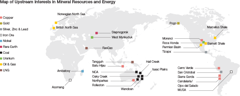 Map of Upstream Interests in Mineral Resources and Energy