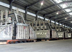 Electric furnaces for smelting aluminum ingots at Press Metal Berhad in Malaysia